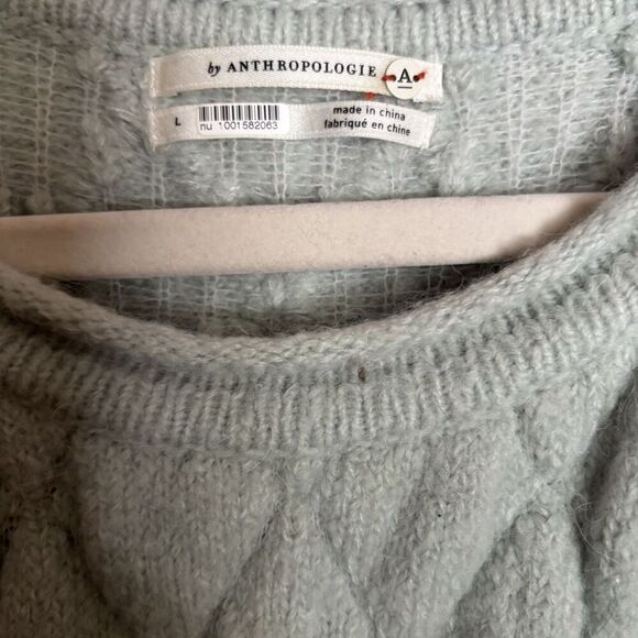 Anthropologie Bonnie Quilted Eyelash Sweater Large Blue Wool Blend Pullover - Picture 6 of 8